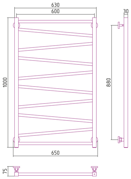 Полотенцесушитель водяной Сунержа Сирокко 1000x600