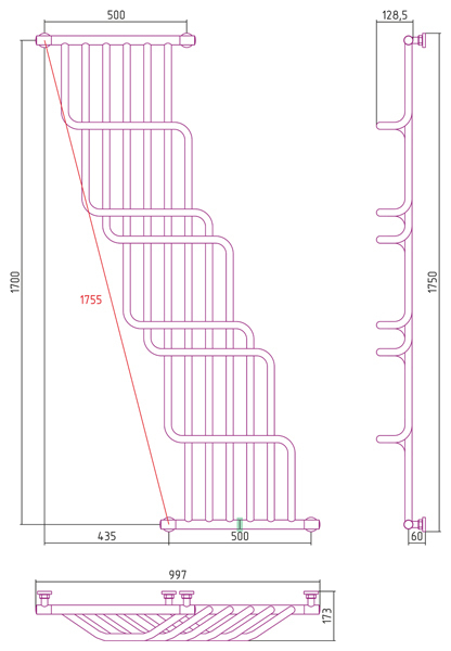 Полотенцесушитель водяной Сунержа Нега 1700x1000
